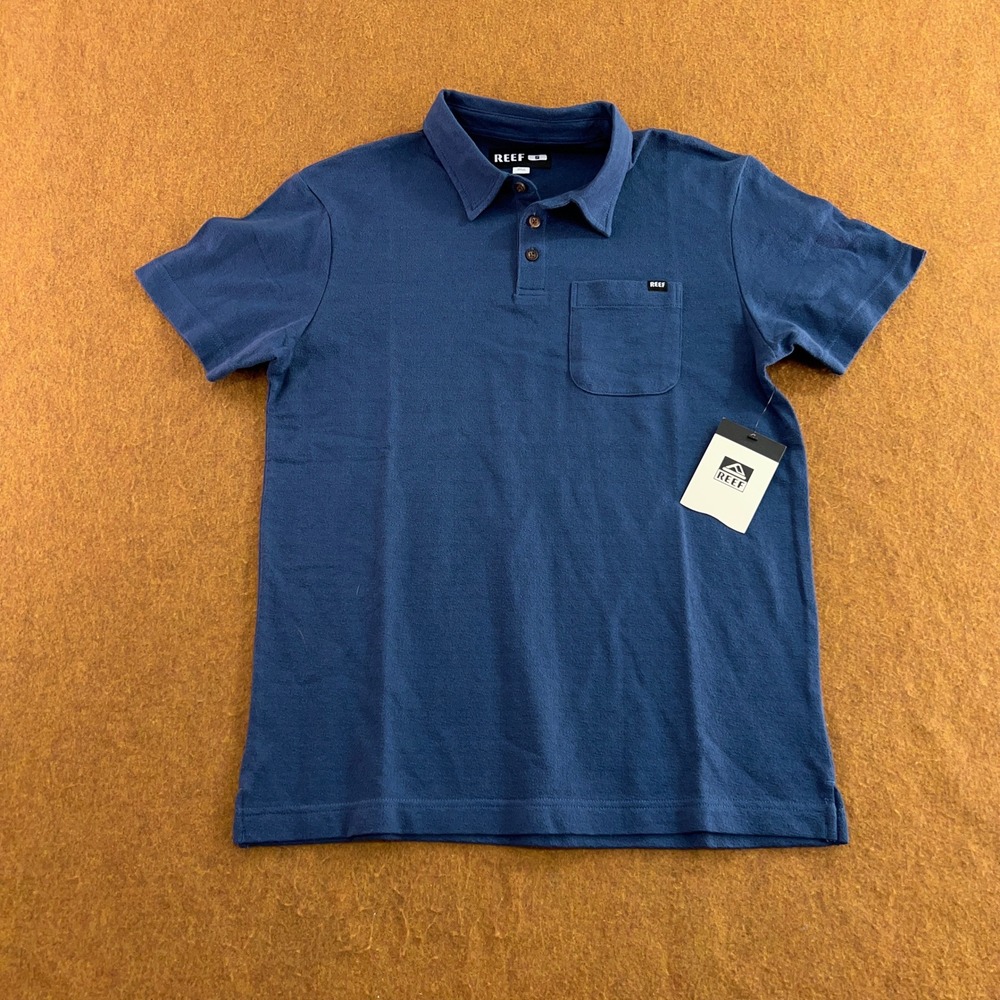 Reef Mens Small Blue Atwell Short Sleeve Knit Pocket Polo Shirt NWT